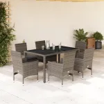 Set mobilier de grădină cu perne 7 piese gri poliratan & sticlă GartenMobel Dekor