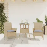 Set mobilier de grădină cu perne 3 piese bej poliratan & sticlă GartenMobel Dekor