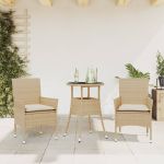 Set mobilier de grădină cu perne 3 piese bej poliratan & sticlă GartenMobel Dekor
