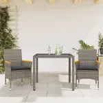 Set mobilier de grădină cu perne 3 piese gri poliratan & sticlă GartenMobel Dekor