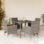 Set mobilier de grădină cu perne 5 piese gri poliratan & sticlă GartenMobel Dekor