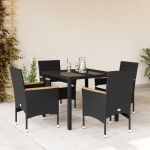 Set mobilier de grădină cu perne 5 piese negru poliratan&sticlă GartenMobel Dekor