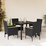 Set mobilier de grădină cu perne 5 piese negru poliratan&sticlă GartenMobel Dekor