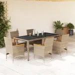 Set mobilier de grădină cu perne 7 piese bej poliratan & sticlă GartenMobel Dekor
