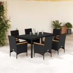 Set mobilier de grădină cu perne 7 piese negru poliratan&sticlă GartenMobel Dekor