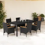 Set mobilier de grădină cu perne 7 piese negru poliratan&sticlă GartenMobel Dekor