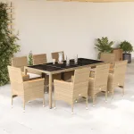 Set mobilier de grădină cu perne 9 piese bej poliratan & sticlă GartenMobel Dekor
