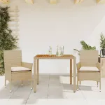 Set mobilier grădină cu perne 3 piese bej poliratan/lemn acacia GartenMobel Dekor