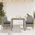 Set mobilier grădină cu perne 3 piese gri poliratan/lemn acacia GartenMobel Dekor