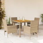 Set mobilier grădină cu perne 5 piese bej poliratan/lemn acacia GartenMobel Dekor