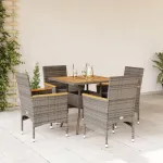 Set mobilier grădină cu perne 5 piese gri poliratan/lemn acacia GartenMobel Dekor