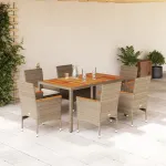Set mobilier grădină cu perne 7 piese bej poliratan/lemn acacia GartenMobel Dekor