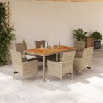 Set mobilier grădină cu perne 7 piese bej poliratan/lemn acacia GartenMobel Dekor