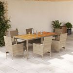 Set mobilier grădină cu perne 7 piese bej poliratan/lemn acacia GartenMobel Dekor