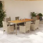 Set mobilier grădină cu perne 7 piese bej poliratan/lemn acacia GartenMobel Dekor