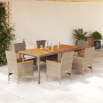 Set mobilier grădină cu perne 7 piese bej poliratan/lemn acacia GartenMobel Dekor