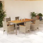 Set mobilier grădină cu perne 7 piese bej poliratan/lemn acacia GartenMobel Dekor