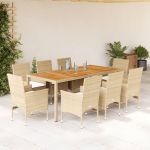 Set mobilier grădină cu perne 9 piese bej poliratan/lemn acacia GartenMobel Dekor