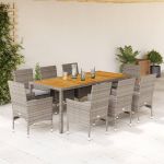 Set mobilier grădină cu perne 9 piese gri poliratan/lemn acacia GartenMobel Dekor