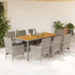 Set mobilier grădină cu perne 9 piese gri poliratan/lemn acacia GartenMobel Dekor