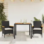 Set mobilier grădină perne 3 piese negru poliratan/lemn acacia GartenMobel Dekor