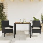 Set mobilier grădină perne 3 piese negru poliratan/lemn acacia GartenMobel Dekor