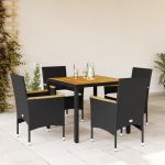 Set mobilier grădină perne 5 piese negru poliratan/lemn acacia GartenMobel Dekor