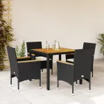 Set mobilier grădină perne 5 piese negru poliratan/lemn acacia GartenMobel Dekor
