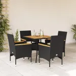 Set mobilier grădină perne 5 piese negru poliratan/lemn acacia GartenMobel Dekor