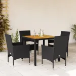 Set mobilier grădină perne 5 piese negru poliratan/lemn acacia GartenMobel Dekor