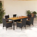 Set mobilier grădină perne 7 piese negru poliratan/lemn acacia GartenMobel Dekor