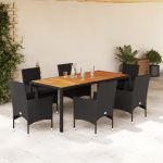 Set mobilier grădină perne 7 piese negru poliratan/lemn acacia GartenMobel Dekor