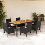 Set mobilier grădină perne 7 piese negru poliratan/lemn acacia GartenMobel Dekor