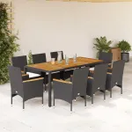 Set mobilier grădină perne 9 piese negru poliratan/lemn acacia GartenMobel Dekor