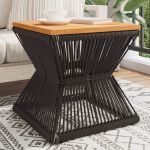 Măsuță cafea bază din sârmă negru 38x38x38 cm lemn masiv acacia GartenMobel Dekor