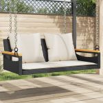 Bancă de balansoar cu perne, negru, 109x62x40 cm, poliratan GartenMobel Dekor