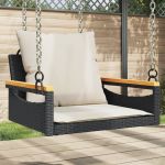Bancă de balansoar cu perne, negru, 63x62x40 cm, poliratan GartenMobel Dekor