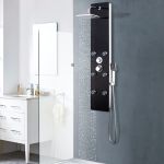 Panou de duș din sticlă, 25x44,6x130 cm, negru  GartenMobel Dekor