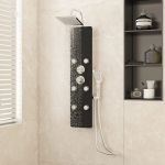 Unitate panou de duș, negru, 25x47,5x130 cm, sticlă GartenMobel Dekor