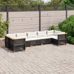 Set canapele de grădină cu perne, 7 piese, negru, poliratan GartenMobel Dekor