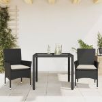 Set mobilier de grădină cu perne 3 piese negru poliratan&sticlă GartenMobel Dekor