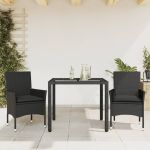 Set mobilier de grădină cu perne 3 piese negru poliratan&sticlă GartenMobel Dekor