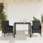 Set mobilier de grădină cu perne 3 piese negru poliratan&sticlă GartenMobel Dekor