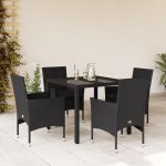 Set mobilier de grădină cu perne 5 piese negru poliratan&sticlă GartenMobel Dekor
