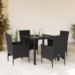 Set mobilier de grădină cu perne 5 piese negru poliratan&sticlă GartenMobel Dekor
