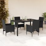 Set mobilier de grădină cu perne 5 piese negru poliratan&sticlă GartenMobel Dekor