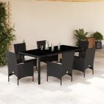 Set mobilier de grădină cu perne 7 piese negru poliratan&sticlă GartenMobel Dekor