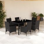 Set mobilier de grădină cu perne 7 piese negru poliratan&sticlă GartenMobel Dekor