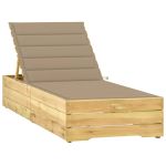 Șezlong cu pernă bej, lemn de pin tratat GartenMobel Dekor