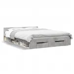 Cadru de pat cu sertare, gri beton, 160x200 cm, lemn prelucrat GartenMobel Dekor